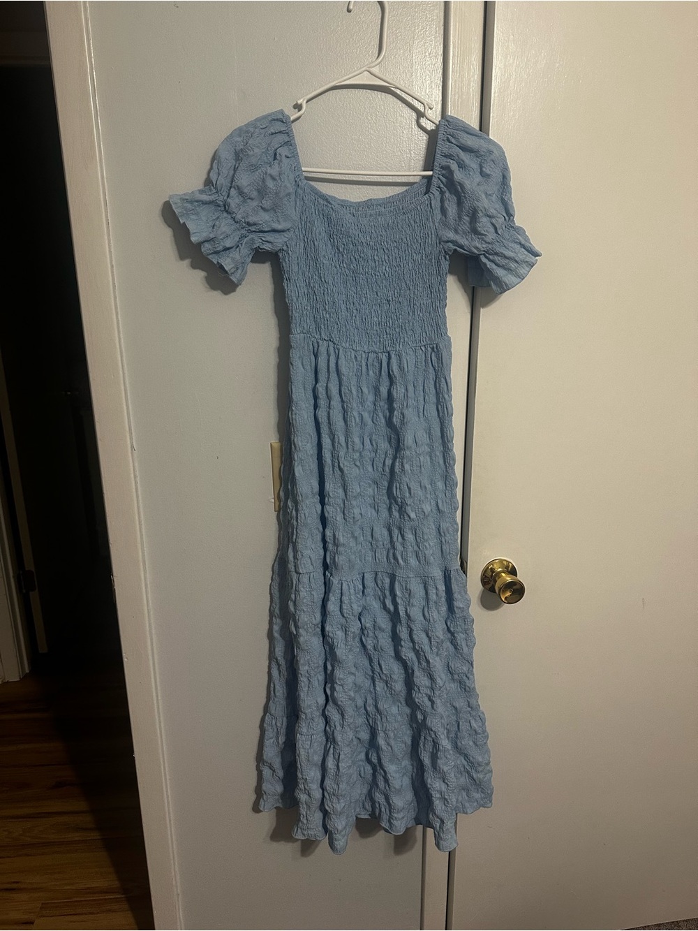 Light Blue Puff Sleeve Maxi Dress